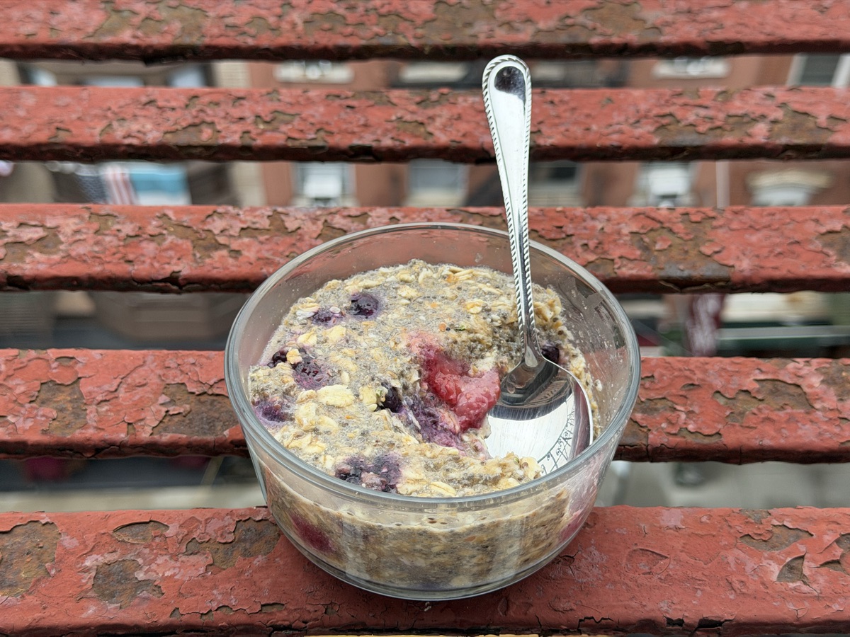 sludge in a glass pyrex on a fire escape